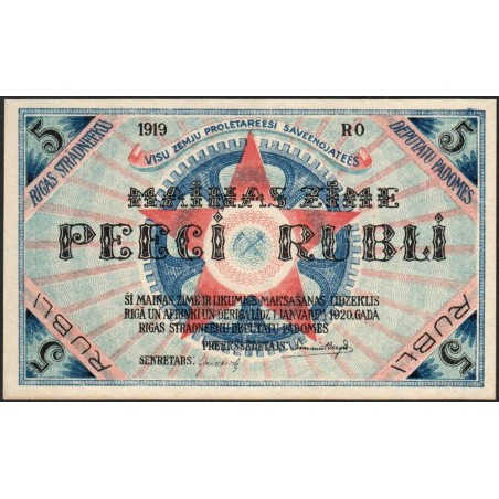 Lettonie - Pick R.3a - 5 rubli - Série RO - 1919 - Etat : NEUF
