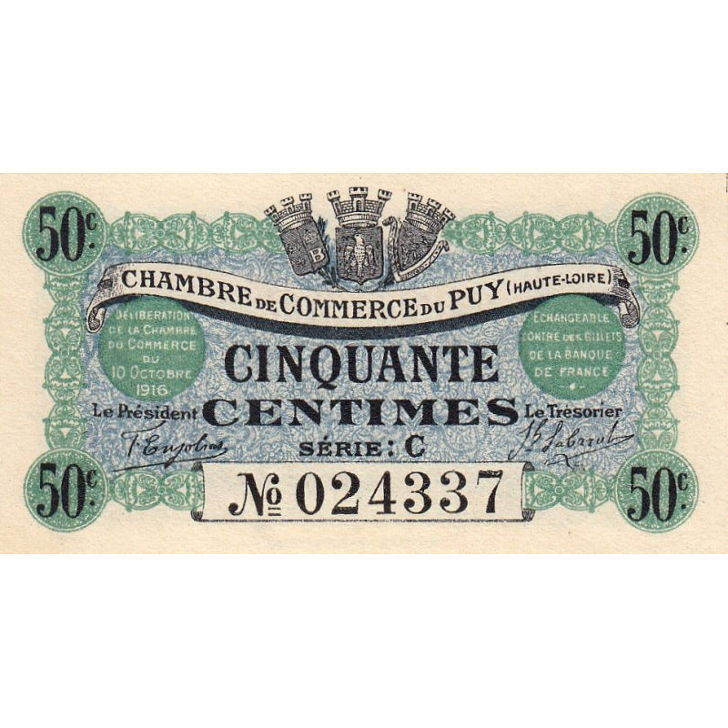 Le Puy (Haute-Loire) - Pirot 70-5 - 50 centimes - Série C - 10/10/1916 - Etat : NEUF