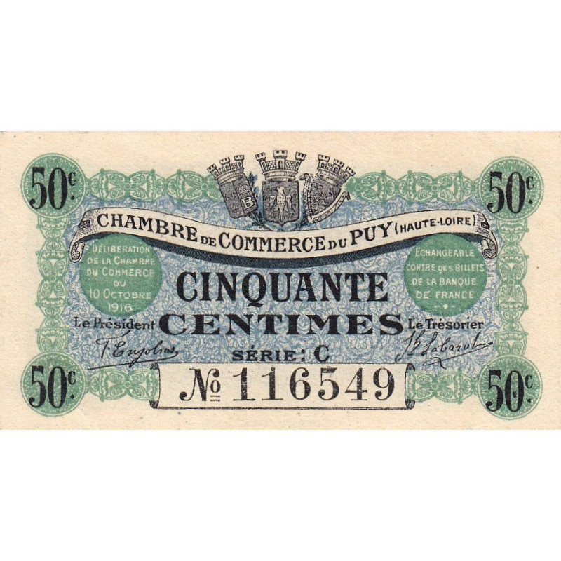 Le Puy (Haute-Loire) - Pirot 70-5 - 50 centimes - Série C - 10/10/1916 - Etat : SUP+