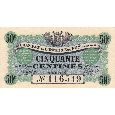 Le Puy (Haute-Loire) - Pirot 70-5 - 50 centimes - Série C - 10/10/1916 - Etat : SUP+