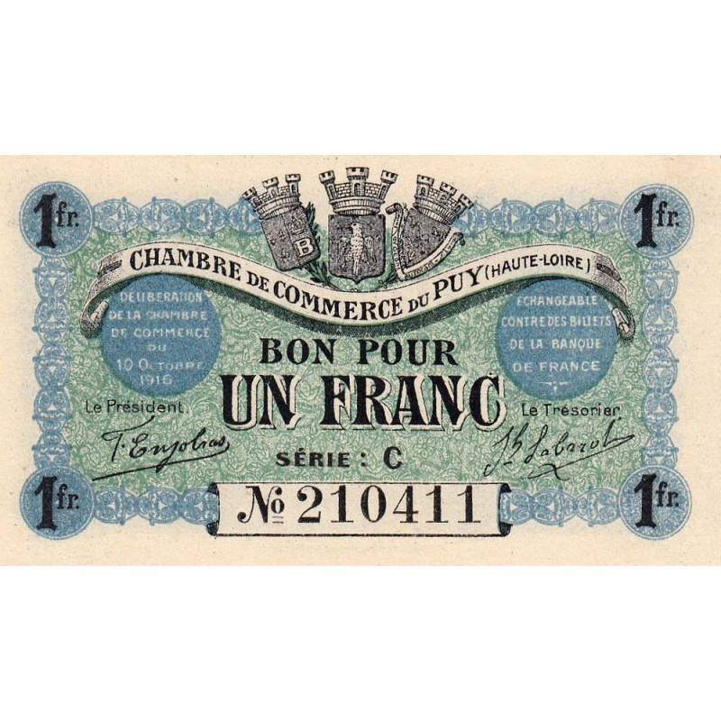 Le Puy (Haute-Loire) - Pirot 70-6 - 1 franc - Série C - 10/10/1916 - Etat : NEUF
