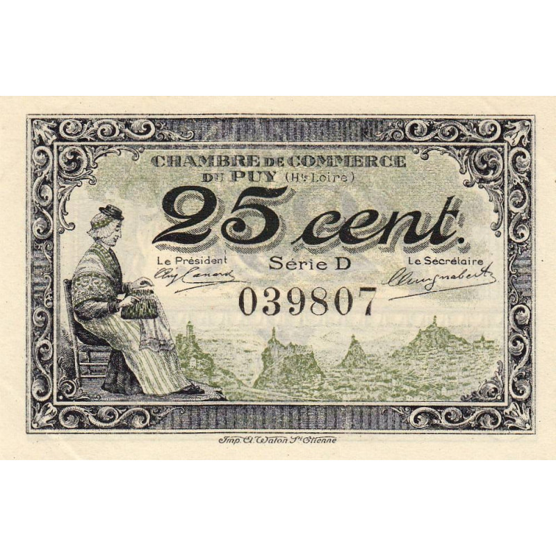 Le Puy (Haute-Loire) - Pirot 70-7 - 25 centimes - Série D - 10/10/1916 - Etat : SPL