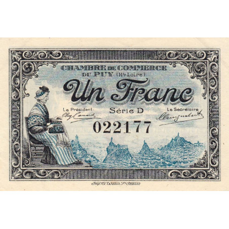 Le Puy (Haute-Loire) - Pirot 70-9 - 1 franc - Série D - 10/10/1916 - Etat : SUP+
