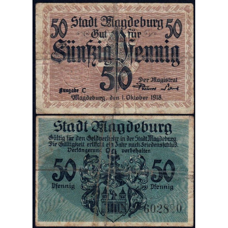 Allemagne - Notgeld - Magdeburg - 50 pfennig - 01/10/1918 - Série C - Etat : TB-