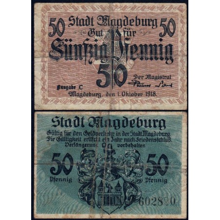 Allemagne - Notgeld - Magdeburg - 50 pfennig - 01/10/1918 - Série C - Etat : TB-
