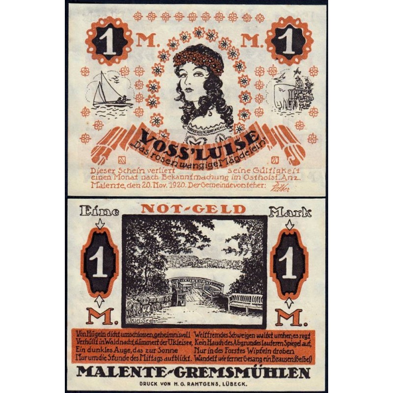 Allemagne - Notgeld - Malente-Gremsmühlen - 1 mark - 20/11/1920 - Etat : SPL