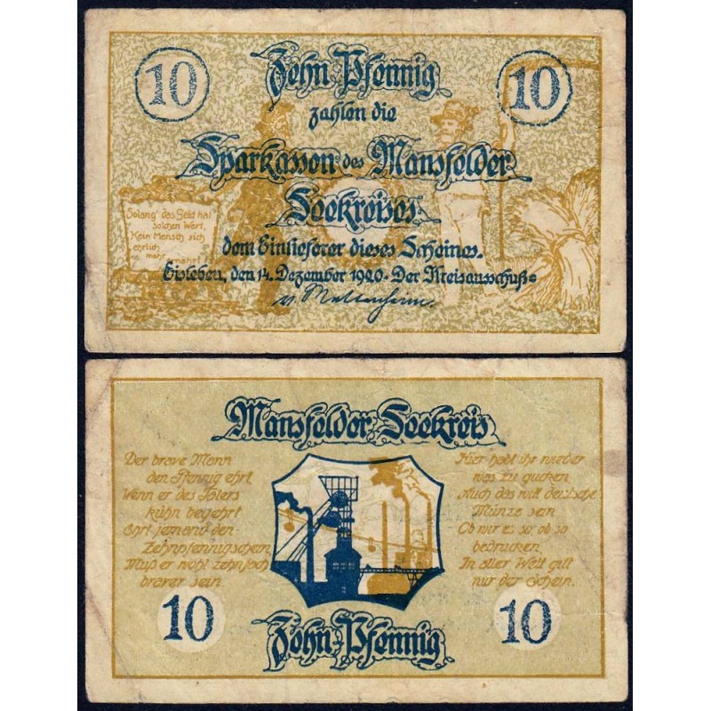 Allemagne - Notgeld - Mansfelder Seekreis - 10 pfennig - 20/11/1920 - Etat : TB+