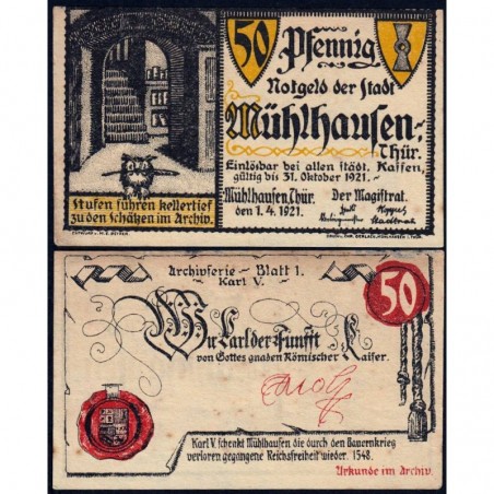 Allemagne - Notgeld - Mühlhausen - 50 pfennig - Document 1 - 01/04/1921 - Etat : SUP