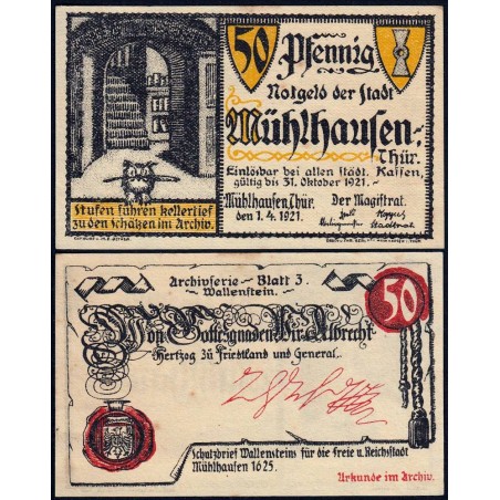 Allemagne - Notgeld - Mühlhausen - 50 pfennig - Document 3 - 01/04/1921 - Etat : SPL