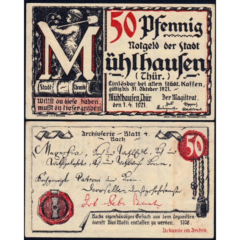 Allemagne - Notgeld - Mühlhausen - 50 pfennig - Archive 4 - 01/04/1921 - Etat : SUP