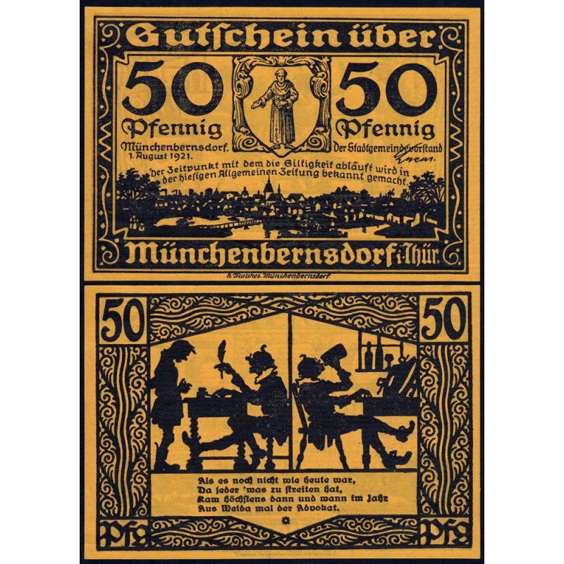 Allemagne - Notgeld - Münchenbernsdorf - 50 pfennig - 01/08/1921 - Etat : NEUF