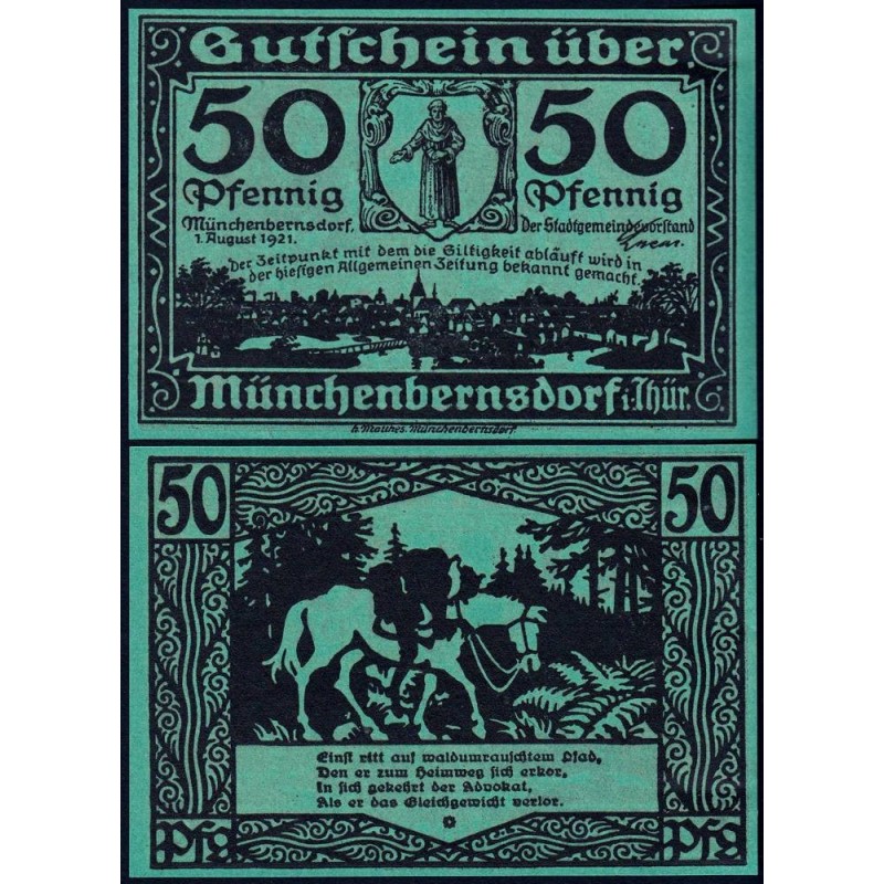 Allemagne - Notgeld - Münchenbernsdorf - 50 pfennig - Type 2 - 01/08/1921 - Etat : SPL