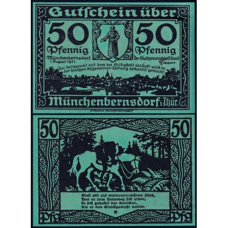 Allemagne - Notgeld - Münchenbernsdorf - 50 pfennig - Type 2 - 01/08/1921 - Etat : SPL