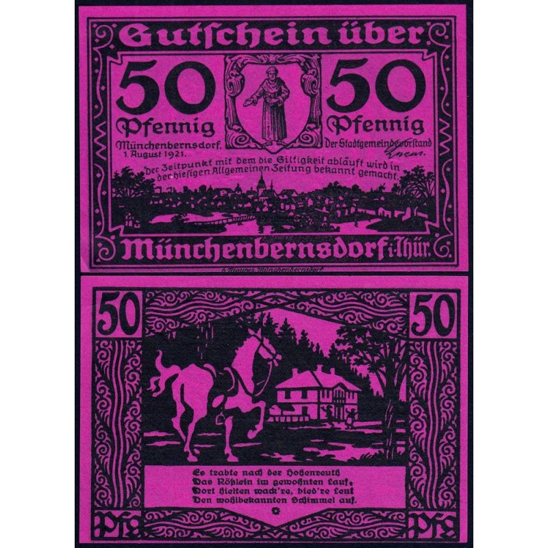 Allemagne - Notgeld - Münchenbernsdorf - 50 pfennig - Type 3 - 01/08/1921 - Etat : SPL