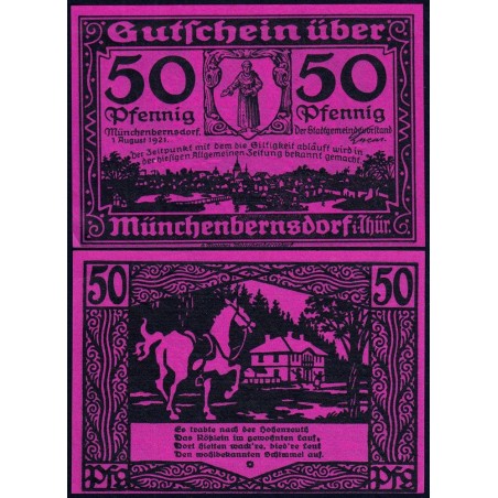 Allemagne - Notgeld - Münchenbernsdorf - 50 pfennig - Type 3 - 01/08/1921 - Etat : SPL