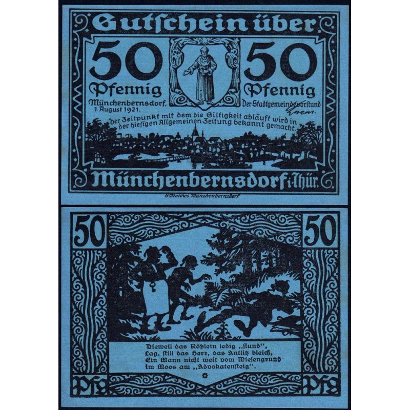 Allemagne - Notgeld - Münchenbernsdorf - 50 pfennig - Type 4- 01/08/1921 - Etat : SPL