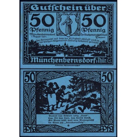 Allemagne - Notgeld - Münchenbernsdorf - 50 pfennig - Type 4- 01/08/1921 - Etat : SPL