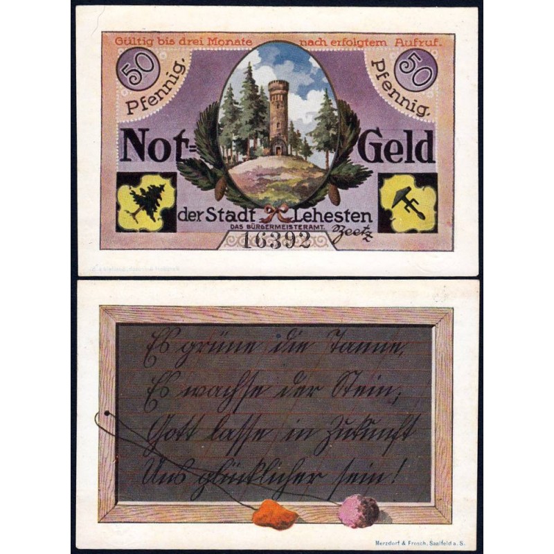 Allemagne - Notgeld - Lehesten - 50 pfennig - 1921 - Etat : SUP+