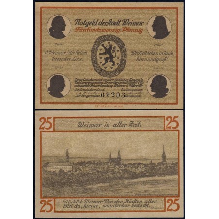 Allemagne - Notgeld - Weimar - 25 pfennig - Type a - 01/03/1921 - Etat : SPL