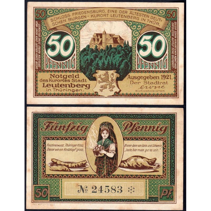 Allemagne - Notgeld - Leutenberg - 50 pfennig - 1921 - Etat : TTB