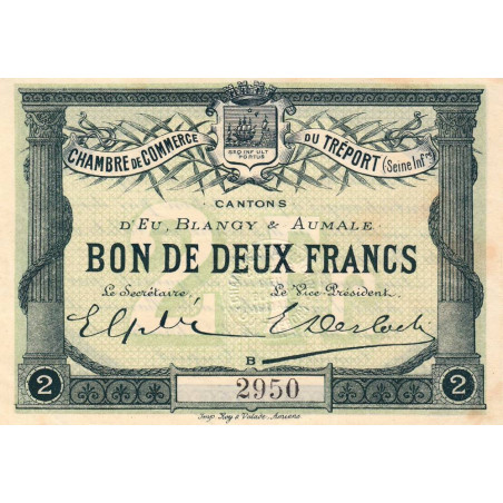 Le Tréport - Pirot 71-3 variété - 2 francs - Lettre B - Sans série - 1915 - Etat : SUP