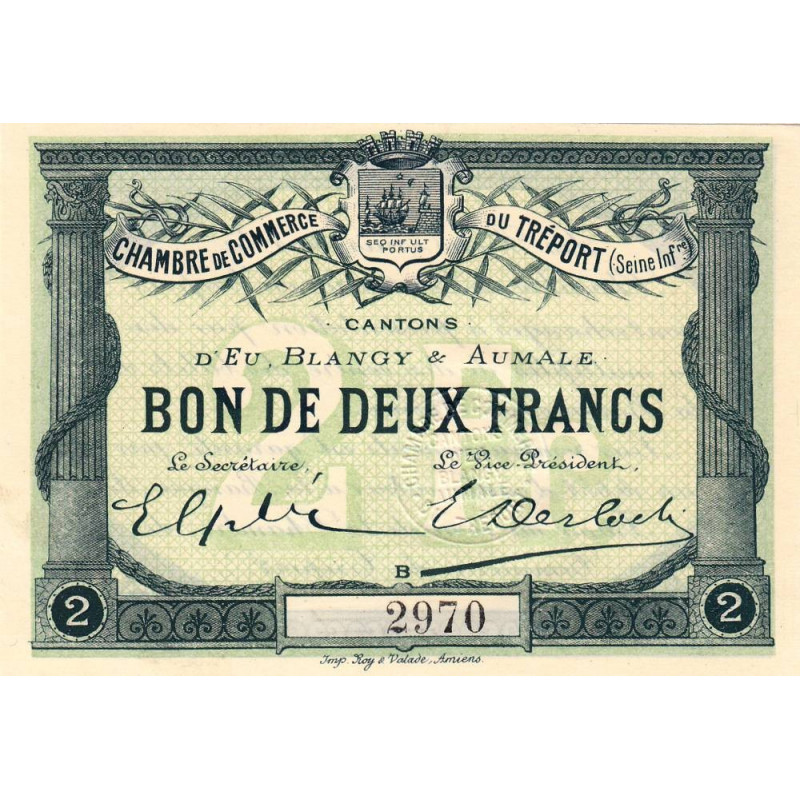 Le Tréport - Pirot 71-3 variété - 2 francs - Lettre B - Sans série - 1915 - Etat : NEUF