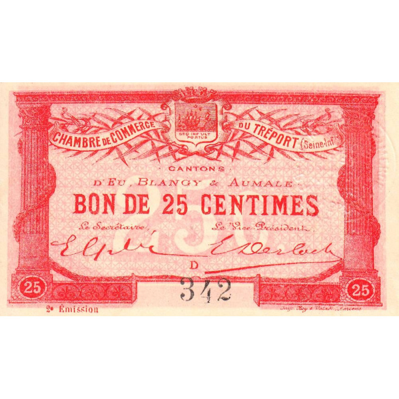 Le Tréport - Pirot 71-4 variété - 25 centimes - Lettre D - Sans série - 2e émission - 1915 - Etat : SUP+