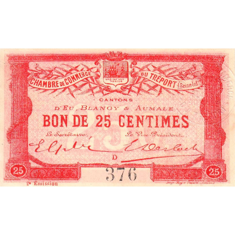 Le Tréport - Pirot 71-4 variété - 25 centimes - Lettre D - Sans série - 2e émission - 1915 - Etat : SUP