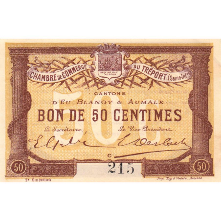 Le Tréport - Pirot 71-5 - 50 centimes - Lettre C - Sans série - 2e émission - 1915 - Petit numéro - Etat : SPL+