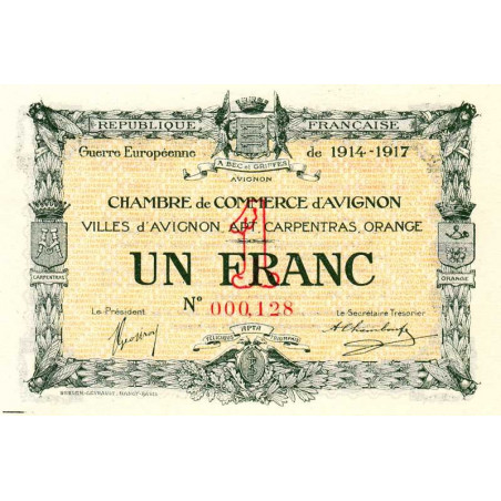Avignon - Pirot 18-17 - 1 franc - 11/08/1915 - Petit numéro - Etat : NEUF