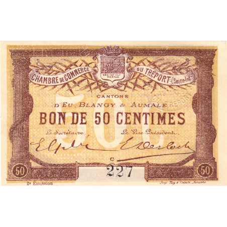 Le Tréport - Pirot 71-5 variété - 50 centimes - Lettre C - Sans série - 2e émission - 1915 - Petit numéro - Etat : SPL+