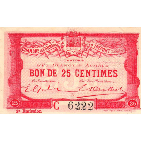 Le Tréport - Pirot 71-8 variété - 25 centimes - Lettre D - Série C - 3e émission - 1915 - Etat : SUP