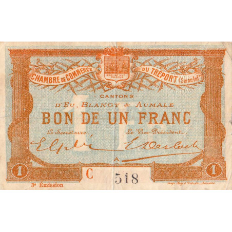 Le Tréport - Pirot 71-10 variété - 1 franc - Lettre A - Série C - 3e émission - 1915 - Etat : TB+