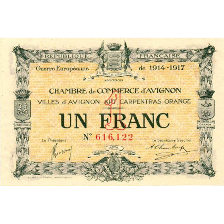 Avignon - Pirot 18-17 - 1 franc - 11/08/1915 - Etat : SUP