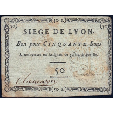 Siège de Lyon - Laf 254 - 50 sous - Septembre 1793 - Etat : TTB