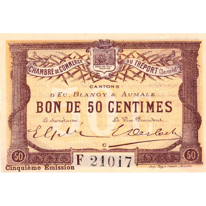 Le Tréport - Pirot 71-21 variété - 50 centimes - Lettre C - Série F - 5e émission - 1916 - Etat : SPL