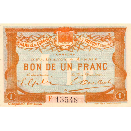 Le Tréport - Pirot 71-22 - 1 franc - Lettre A - Série F - 5e émission - 1916 - Etat : SUP+