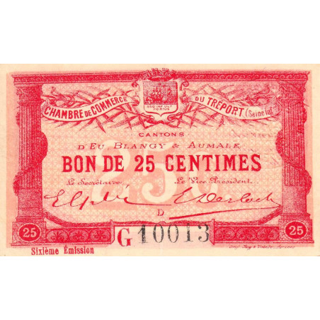 Le Tréport - Pirot 71-23 variété - 25 centimes - Lettre D - Série G - 6e émission - 1916 - Etat : SUP