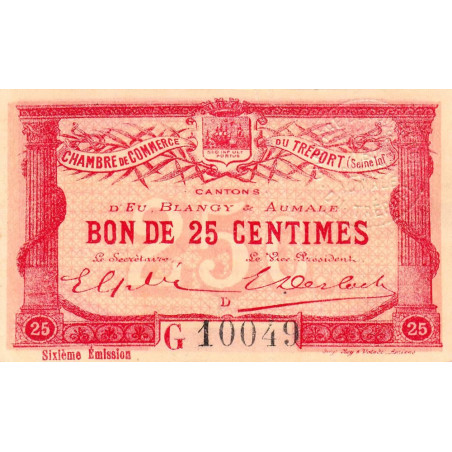 Le Tréport - Pirot 71-23 variété - 25 centimes - Lettre D - Série G - 6e émission - 1916 - Etat : SUP