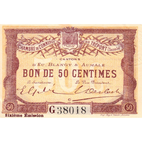Le Tréport - Pirot 71-24 variété - 50 centimes - Lettre C - Série G - 6e émission - 1916 - Etat : SUP+