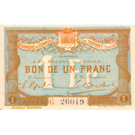 Le Tréport - Pirot 71-25 variété - 1 franc - Lettre A - Série G - 6e émission - 1916 - Etat : SUP+