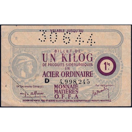 1 kg acier ordinaire - 30/06/1944 - Endossé à Pithivier (45) - Série D - Etat : SUP