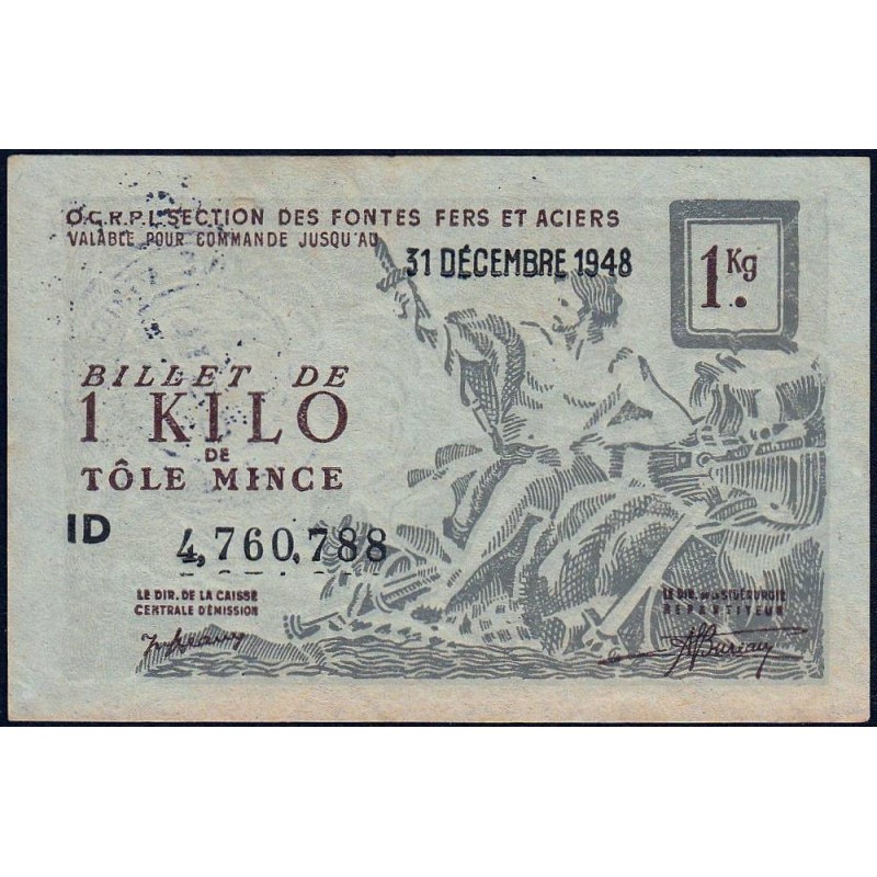 1 kg tôles minces - 31/12/1948 - Endossé dans l'Oise (60) - Série ID - Etat : SUP