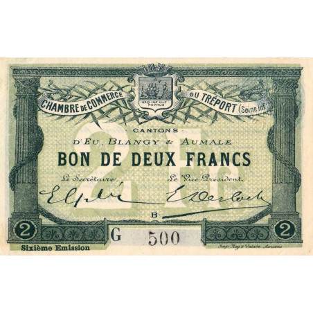 Le Tréport - Pirot 71-26 variété - 2 francs - Lettre B - Série G - 6e émission - 1916 - Etat : SUP+