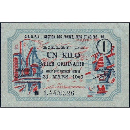 1 kg acier ordinaire - 31/03/1949 - Non endossé - Série JM - Etat : TTB+