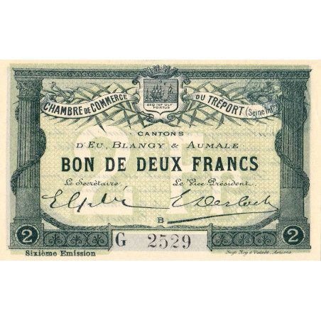 Le Tréport - Pirot 71-26 variété - 2 francs - Lettre B - Série G - 6e émission - 1916 - Etat : SPL