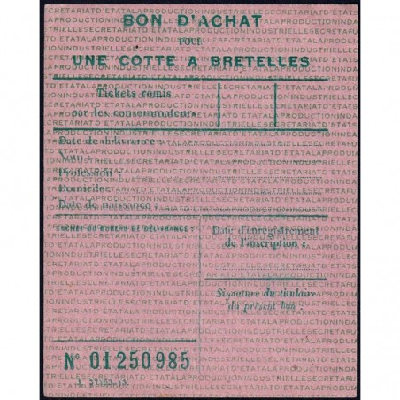 Bon d'achat cotte à bretelles - Type 1a - 1943 - Etat : SUP