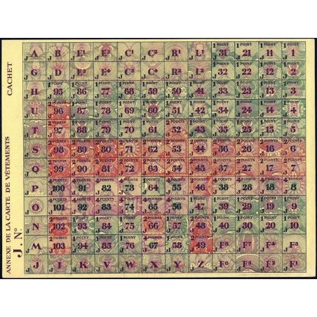 Annexe carte de vêtements - Catégorie J - 1944 - Etat : NEUF