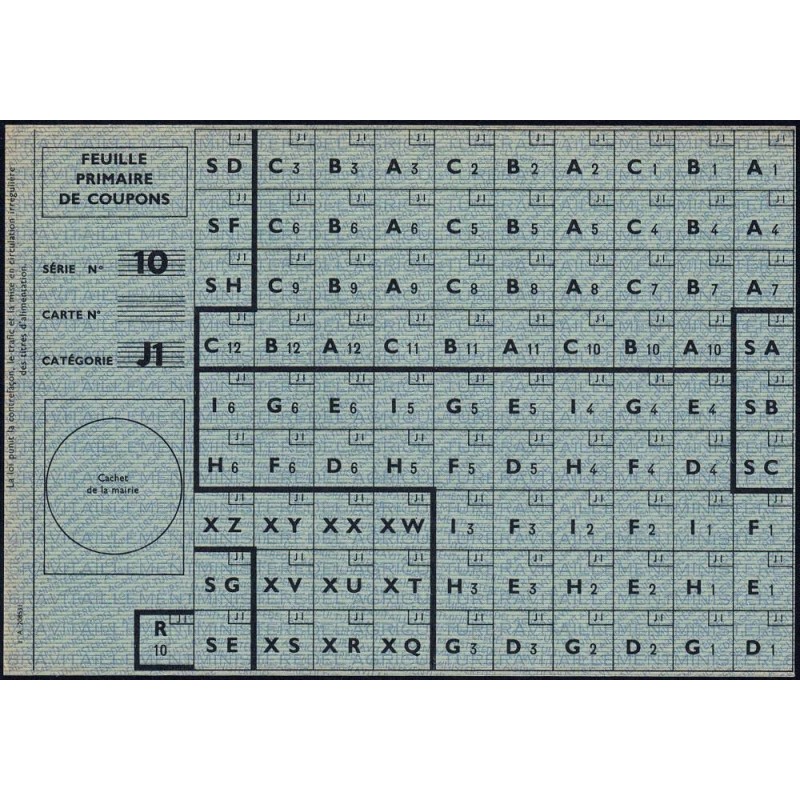 1963 - Feuille primaire de coupons - Série 10 - Catégorie J1 - Etat : SPL