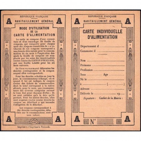 Carte individuelle d'alimentation - 1940 - Etat : SUP